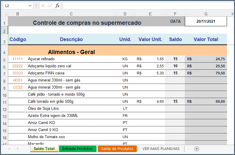 Lista De Compras Excel Planilha De Controle De Supermercado Gr Tis