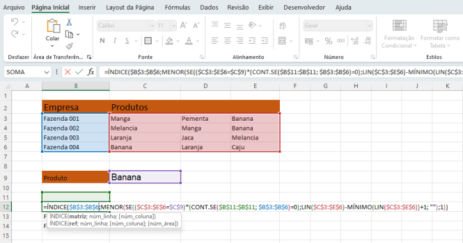 Procurar um intervalo de células e retornar vários valores no Excel