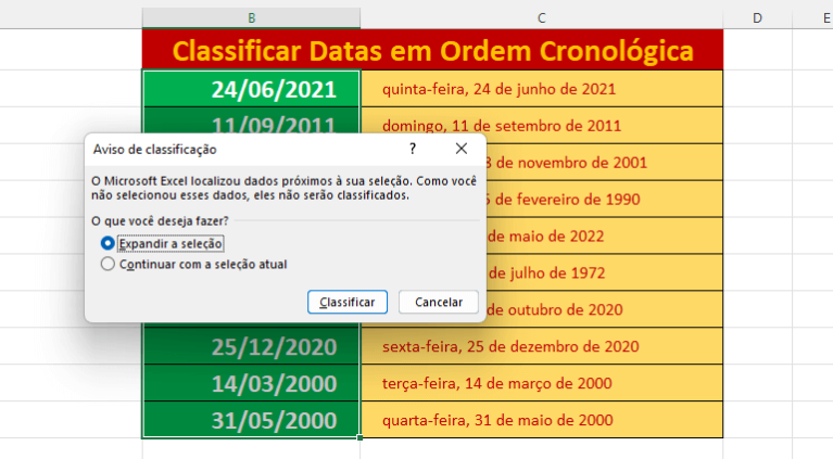 Como Classificar Datas em Ordem Cronológica no Excel Tudo Excel