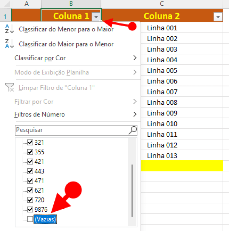 Classificar e ignorar espaços em branco na planilha do Excel