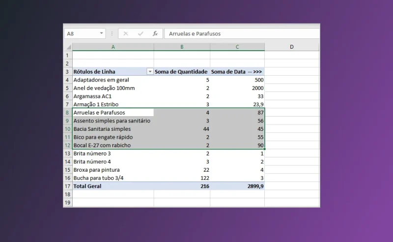 Criar uma tabela dinâmica no Excel