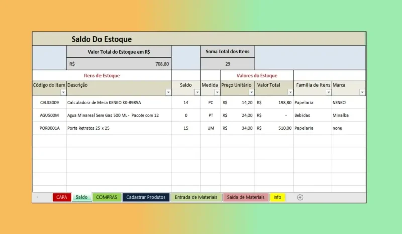 Planilha para Controle de Estoque no Excel