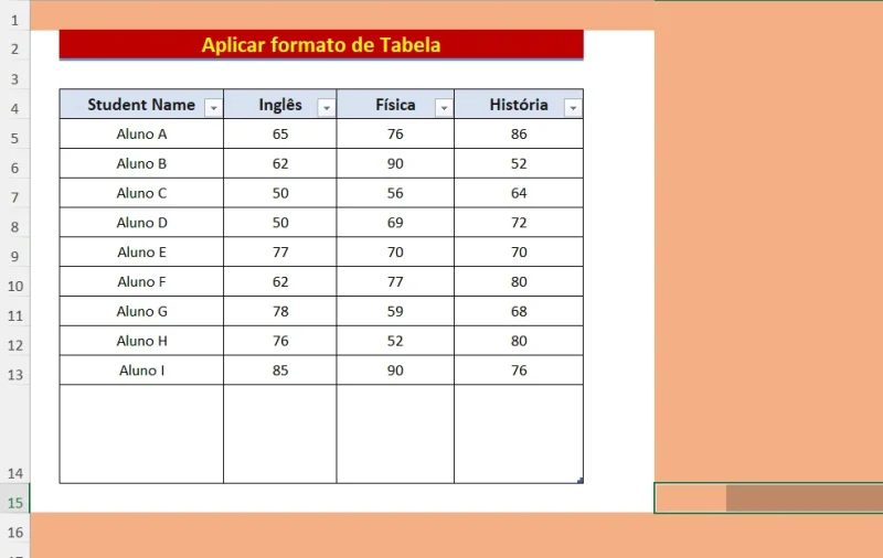 Aplicar Formatos de Tabela na Planilha do Excel