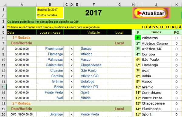 Tabela Do Campeonato Brasileiro 2017 - Tudo Excel