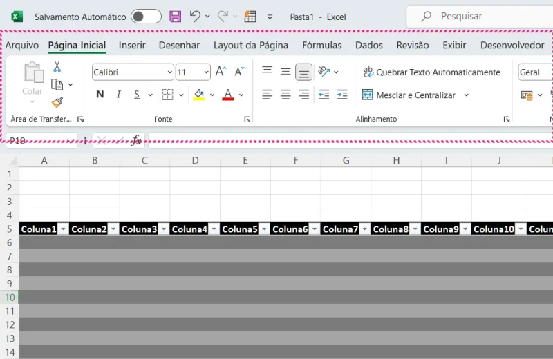 Faixa de Opções do Excel