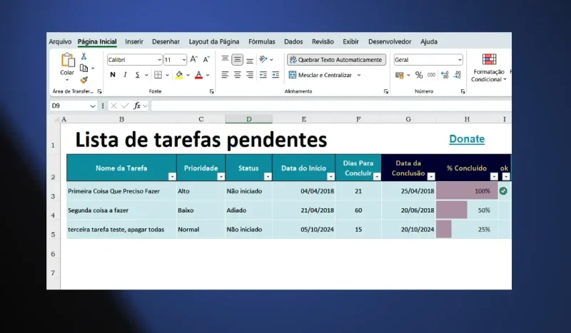 Planilha Para Anotações de Tarefas