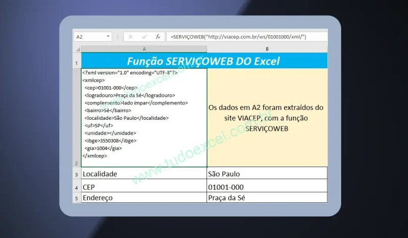 Função SERVIÇOWEB do Excel