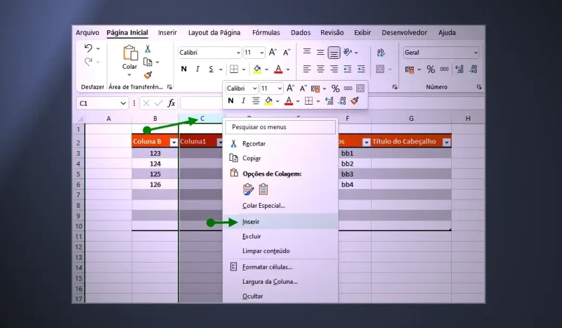 adicionar colunas e expandir uma tabela no Excel