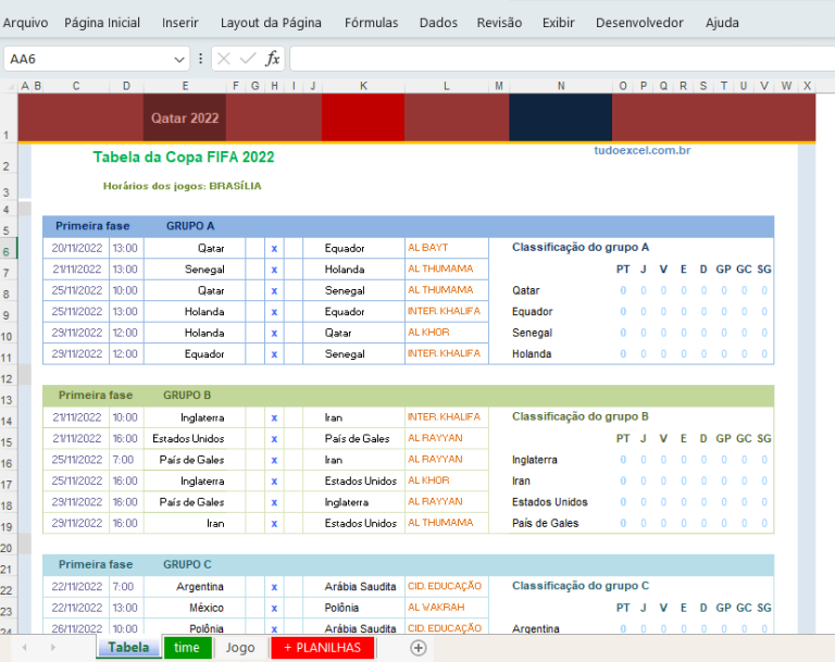 Planilha De Jogos Da Copa Do Mundo