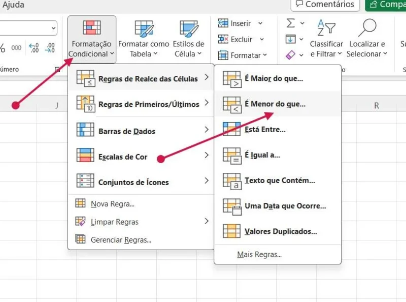 Destacar células com valores negativos no Excel