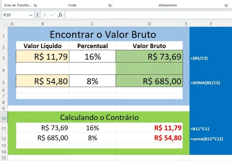 Calcular o Valor Bruto a Partir do Valor Líquido