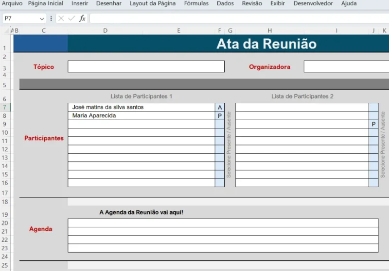 Planilha Excel Para Ata de Reunião