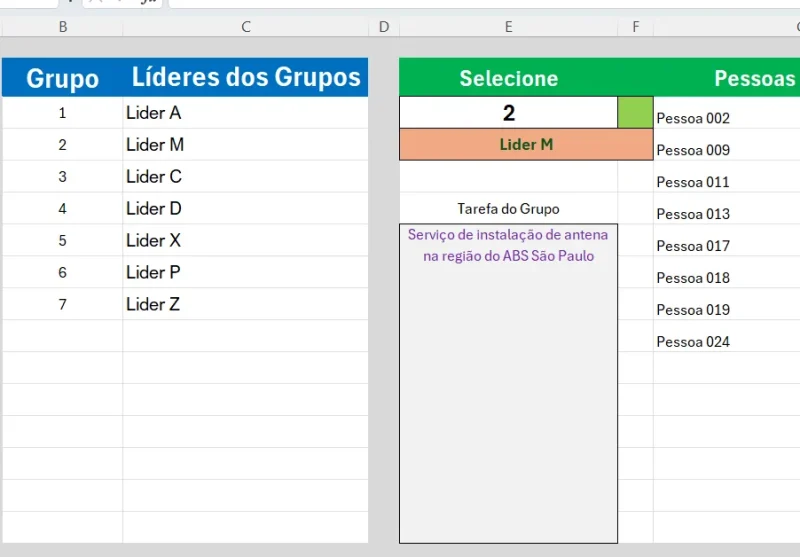 Planilha de Grupos de Trabalho no Excel