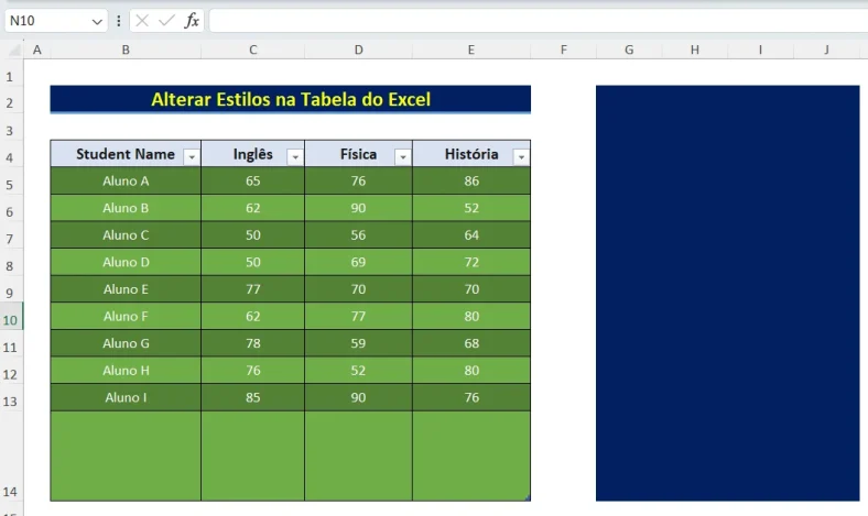 Alterar o estilo de uma tabela no Excel