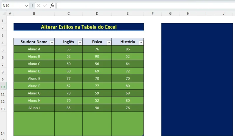 Alterar o estilo de uma tabela no Excel