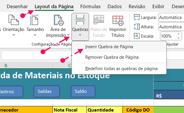 Inserir quebra de página manualmente