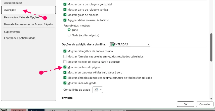 Ocultar linhas de quebra de página