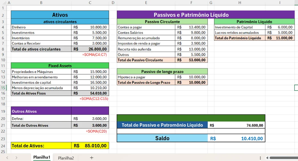 Calcular valor do saldo