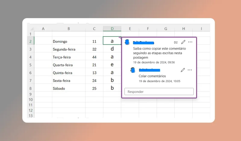 copiar comentários no Excel