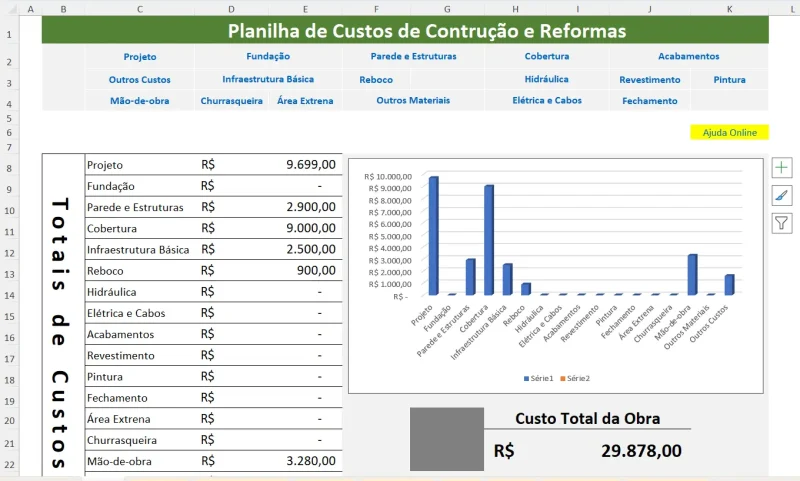 usar a planilha de construção e reformas