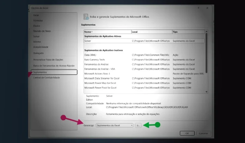 carregar o Analysis ToolPak no Excel