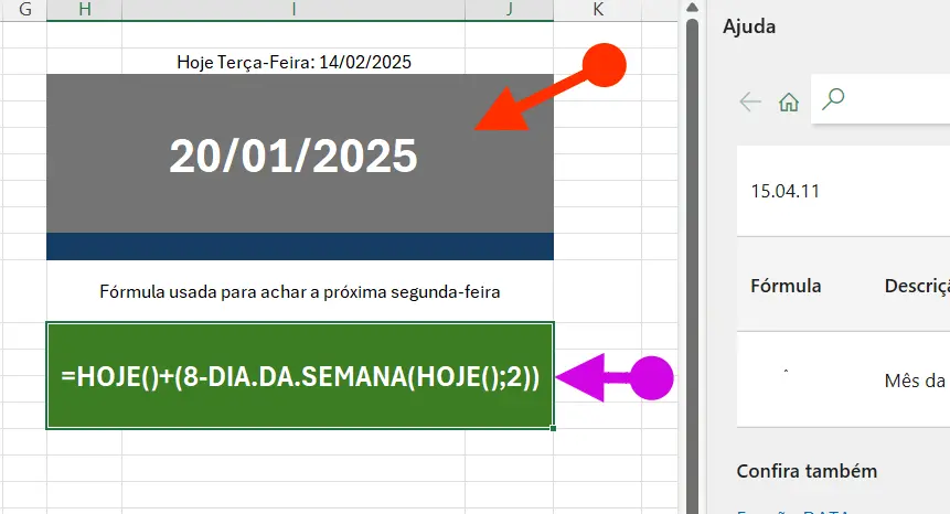 Ache a próxima segunda-feira no Excel