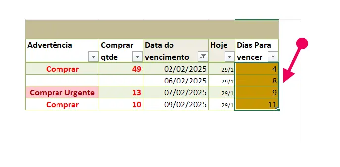 resultados das linhas filtradas no Excel