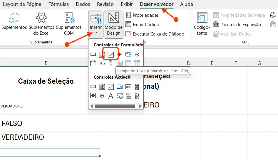 Inserir a Caixa de Seleção para usar formatação condicional