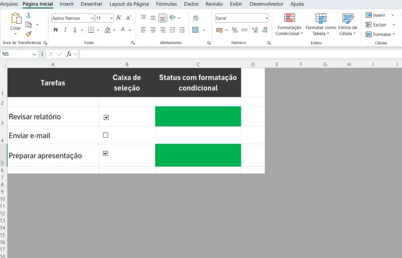 Usar Formatação Condicional com Caixa de Seleção no Excel