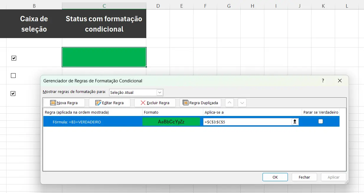 Aplicar Formatação Condicional na caixa de controle do Excel