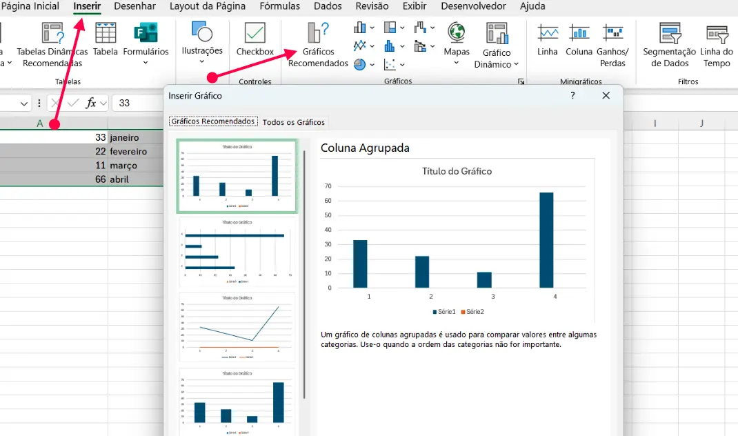 Inserir um Gráfico na Planilha de Excel